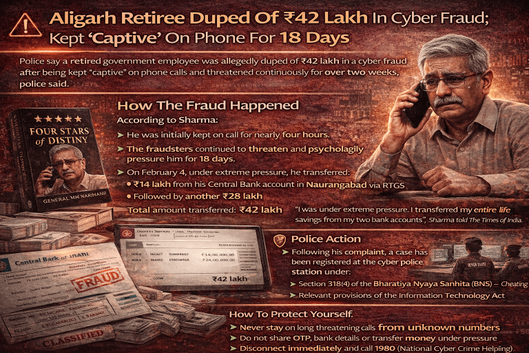 Aligarh Retiree Duped Of ₹42 Lakh In Cyber Fraud; Kept ‘Captive’ On Phone For 18 Days